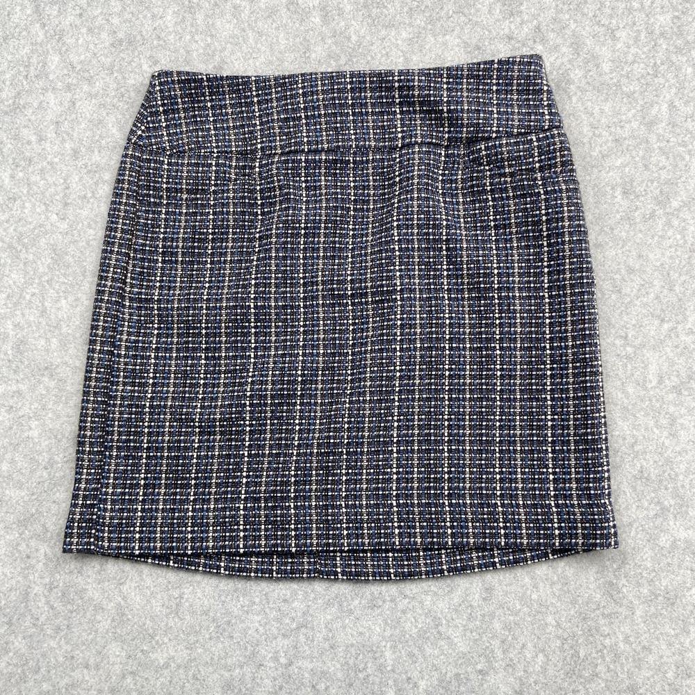LOFT Skirt Womens 2 Blue Plaid Tweed Pencil Short Mini Lined Work Office